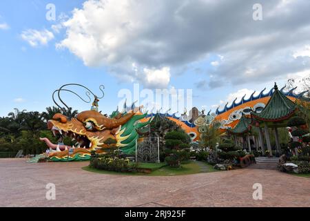 Johor, Malaysia, - Feb 8, 2019: A grand scenic traditional colourful chinese dragon temple in Yong Peng, Johor Malaysia - World`s largest and longest Stock Photo